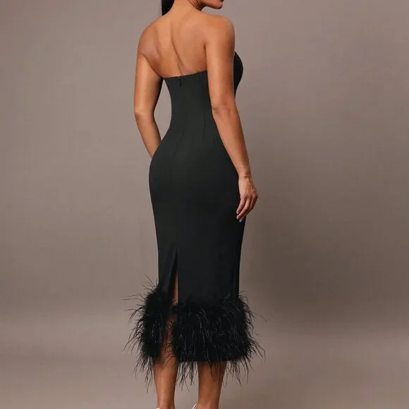 Black Party Women's Tube Top Midi Dress - Picture 2 of 8